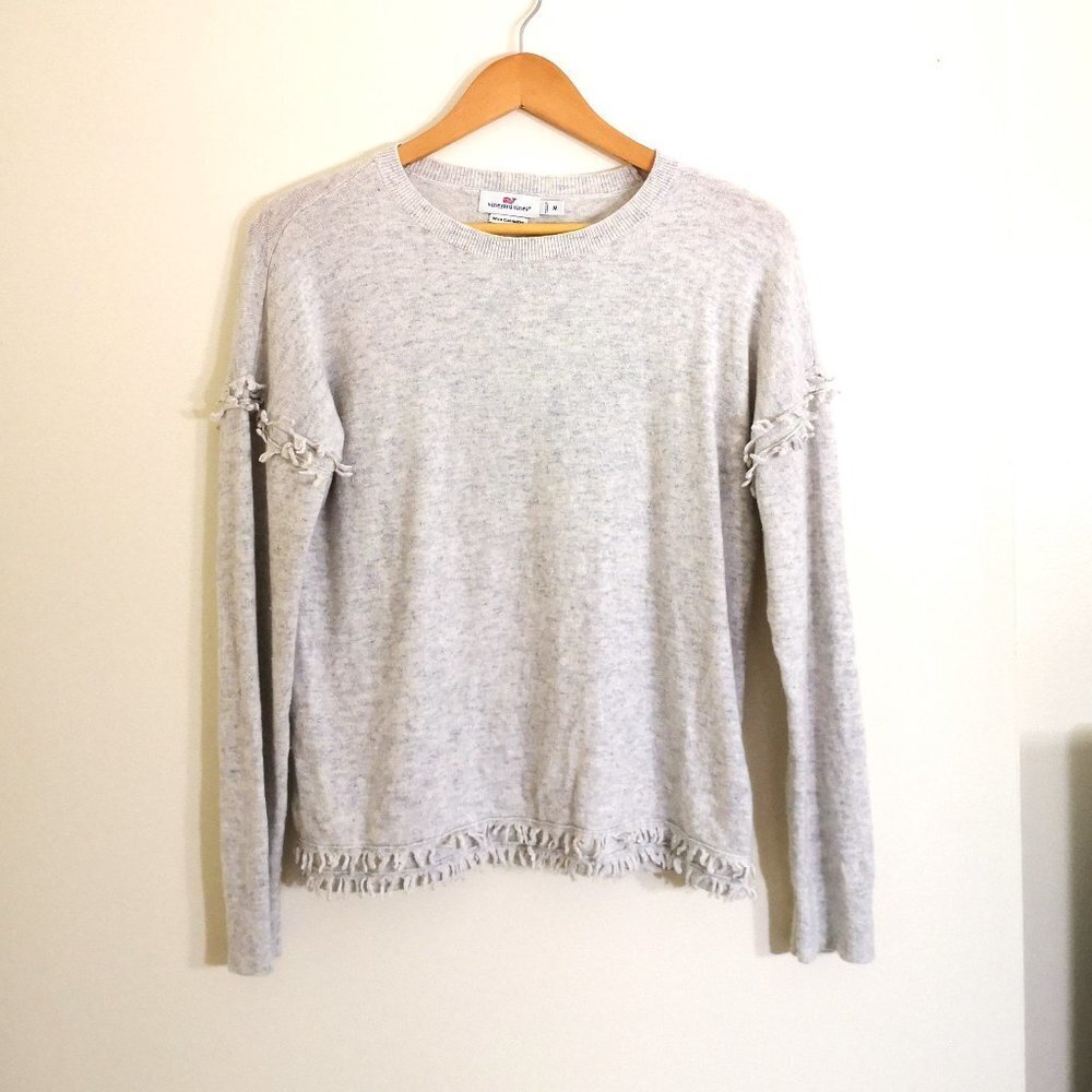 Vineyard Vines Wool/Cashmere Blend Sweater Frayed Trim Light Gray Heather Sz M